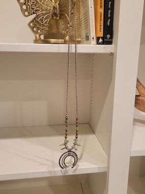 Mixed Metal Double Hoop Pendant Necklace - Silver & Gold